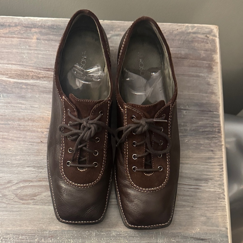 Dark Brown Leather Lace up Women's Oxford Shoes - Picture 5 of 10